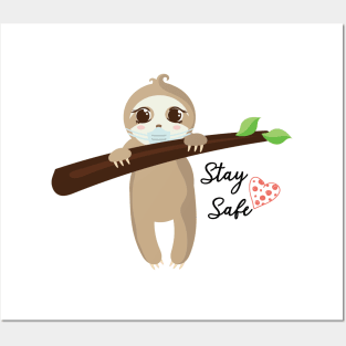 Baby Sloth With Face Mask, Stay Safe Posters and Art